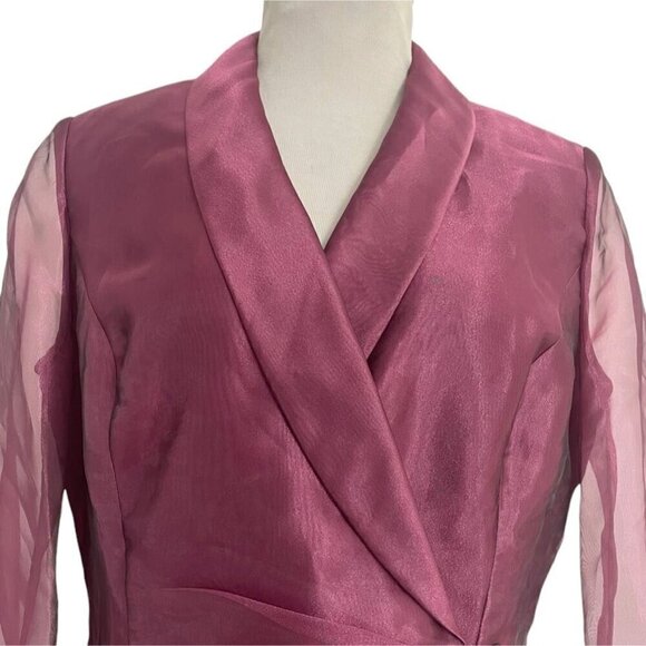 Alex Evenings Size Large Top Blouse Sheer Sleeves Embellished Faux Wrap Wedding - Picture 2 of 6